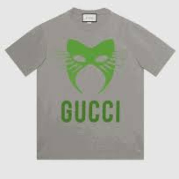 Gucci Oversized Jersey Mask Printed Cotton T-Shirt in Gray - Picture 1 of 4